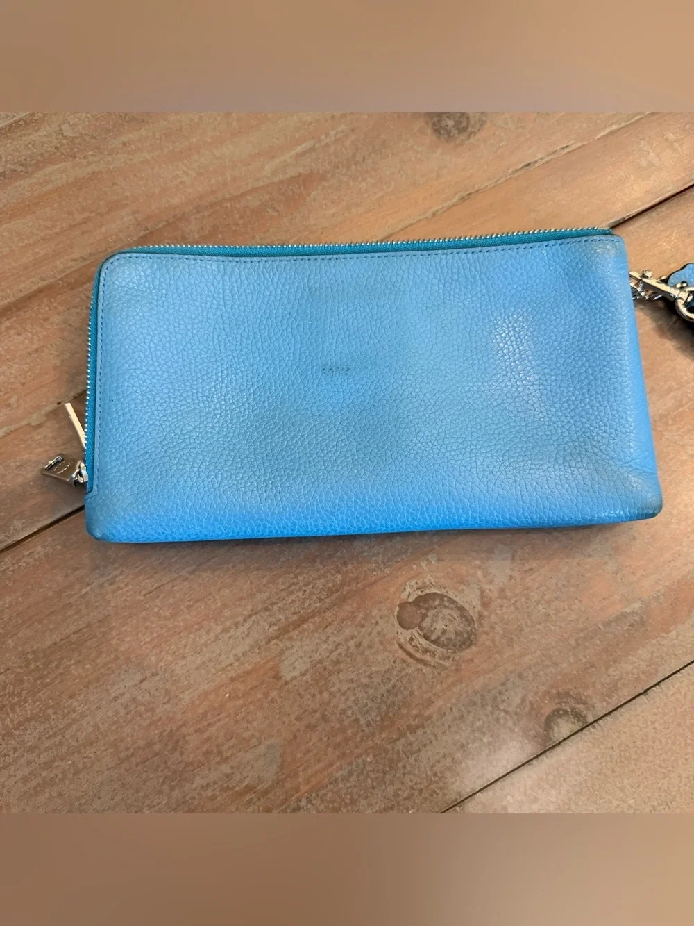 COACH BLUE PEBBLED LEATHER DOUBLE CORNER ZIP ZIPPER WRISTLET CLUTCH WALLET  Used